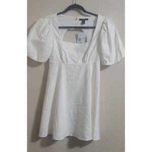 NEW Forever 21 Mini Dress Small Linen Babydoll Puff Princess Sleeve Open Back